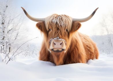 Scottish Highlander snow