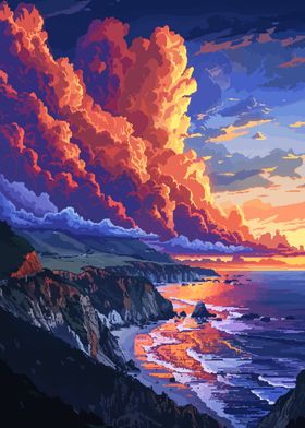 Sunset Coast Pixel Art