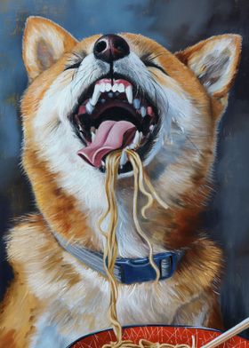 Shiba Inu Eating Noodles