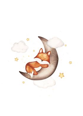 Fox Sleeping Crescent Moon