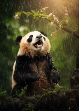 Panda in rain