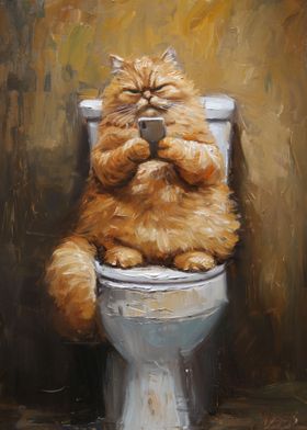 Texting Phone Toilet Cat