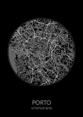 Porto Circle Black Map