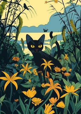 Vintage Cat With Lilies 