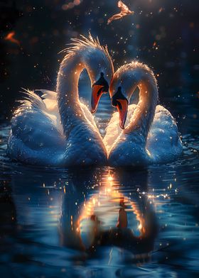 Sunset Swan Love