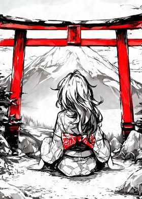 Torii Gate Kimono Girl Ink