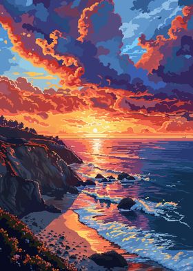 Beach Sunset Pixel Art