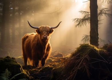 Golden hour highland cow