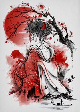 Geisha Moon Red Japanese