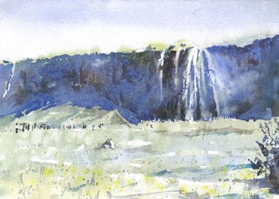 Iceland waterfall painting