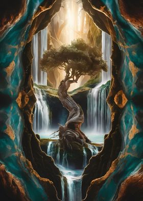 golden bonsai falls art