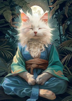 Cat Monk Meditate Mystic