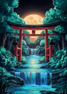 Moon and Torii gate japan