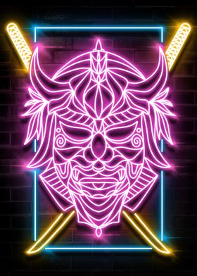 HEAD MASK SAMURAI NEON ART