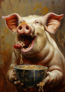 Pig Spaghetti Ramen Noodle