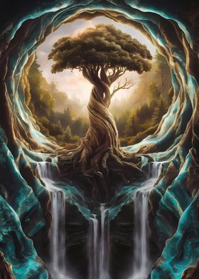 golden bonsai falls art