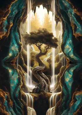 golden bonsai falls art