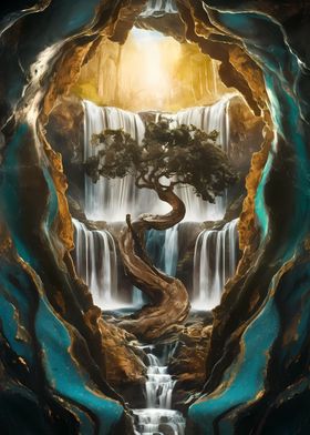 golden bonsai falls art