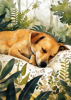 Sleeping dog animal art