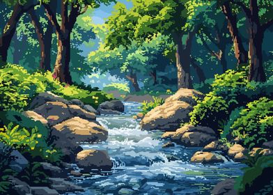 Pixel Art Zen Forest River