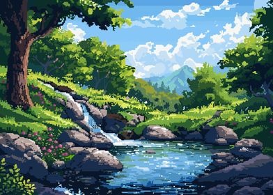 Forest River Pixel Art Zen