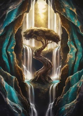 golden bonsai falls art