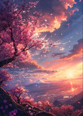 Cherry Blossom Fuji Sunset