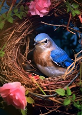 Birds with flowers