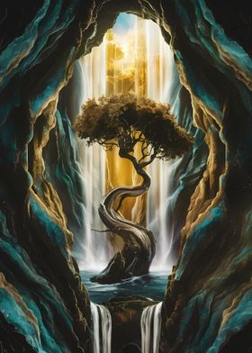 golden bonsai falls art