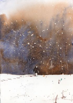 Snowy landscape painting 