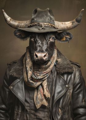 Bull Wearing Jacket Hat