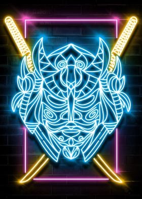 HEAD MASK SAMURAI NEON ART