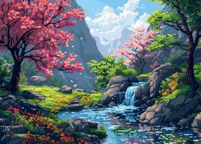 Pixel Art Zen River Forest