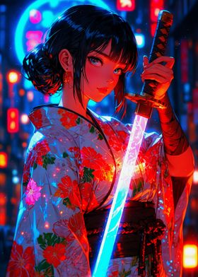 Samurai Neon Woman
