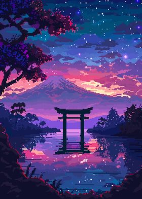 Japan Mt Fuji Pixel Art