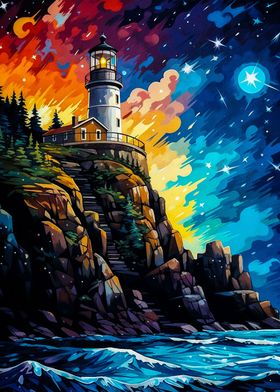 starry night lighthouse