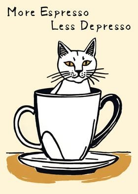 Quirky Coffee Cat Poster