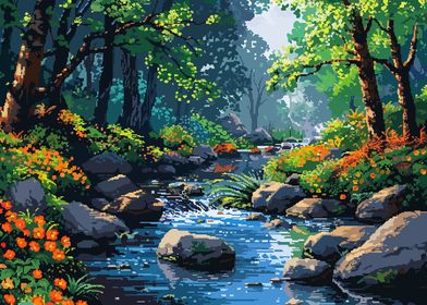 Zen Forest River Pixel Art
