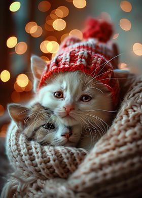 Cute Cat in Winter Holiday