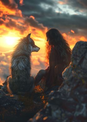 Woman With Wolf In Mind