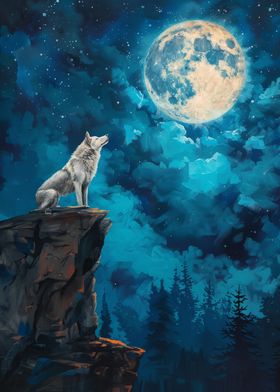 Wolf Howl in Moon night