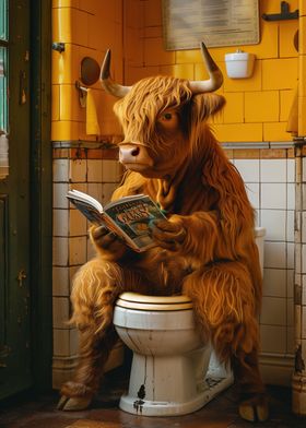 Highland Cow on the Toilet