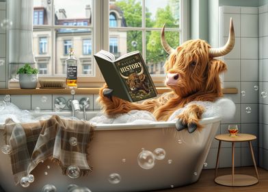 Highland Cow in Bath Tub