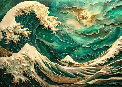 Kintsugi art Hokusai wave