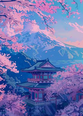Sakura Mountain Painting
