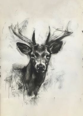 Deer In Charcoal Sketch