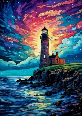 starry night lighthouse