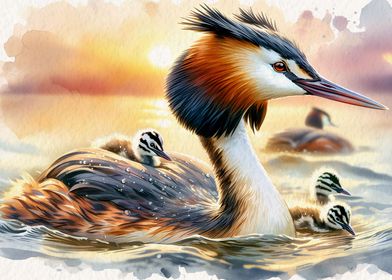 Great crested grebe family