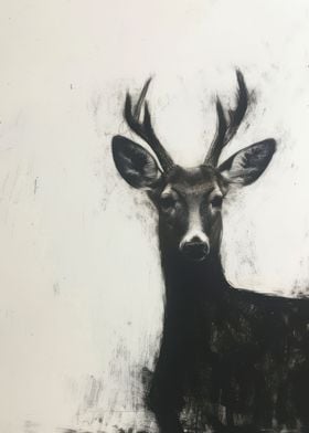 Deer In Charcoal Portrait