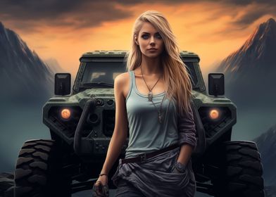 Nordic woman and SUV car